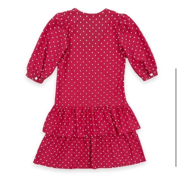 Vintage 1970s Red Polka Dot Puff Sleeve Scooter Ruffle Mini Dress Small - Picture 2 of 7